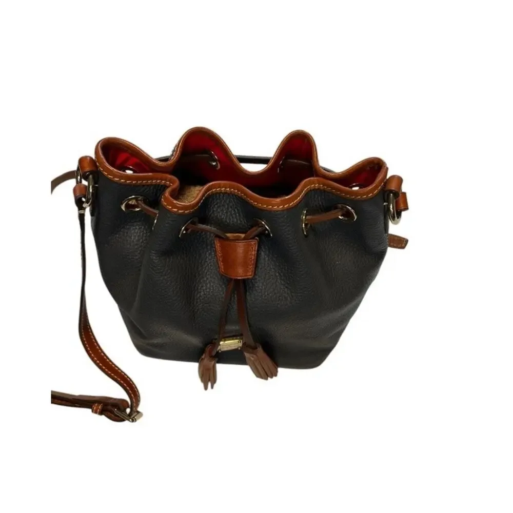 Dooney & Bourke Drawstring Bucket Bag Navy Pebble Leather Tassel Closure - Picture 8 of 16